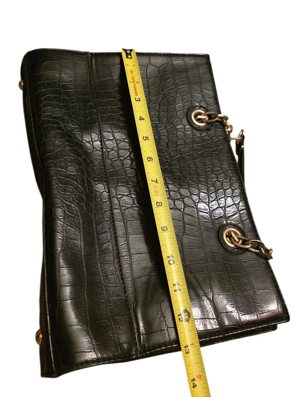 Anne Klein Black Faux Croc-Embossed Tote with Gold Hardware Charm